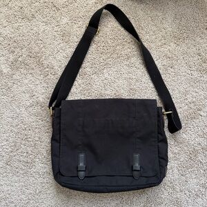 Fossil Black Canvas Messenger Bag Leather Trim Laptop Crossbody Shoulder Bag
